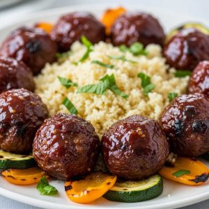 Oven-Baked BBQ Meatballs with cuscus